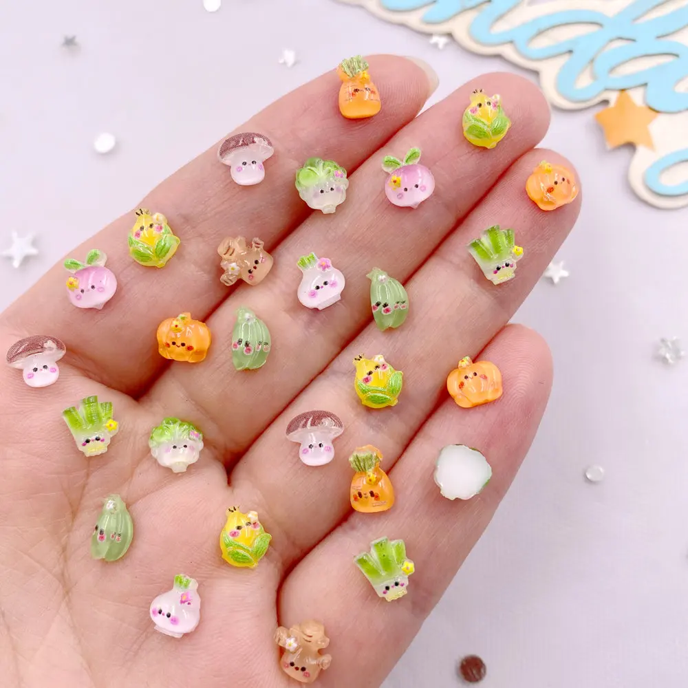 100pcs 수지 혼합 다채로운 양파 양배추 무 버섯 야채 네일 아트 플랫 백 라인 석 DIY 스크랩북 인형 공예