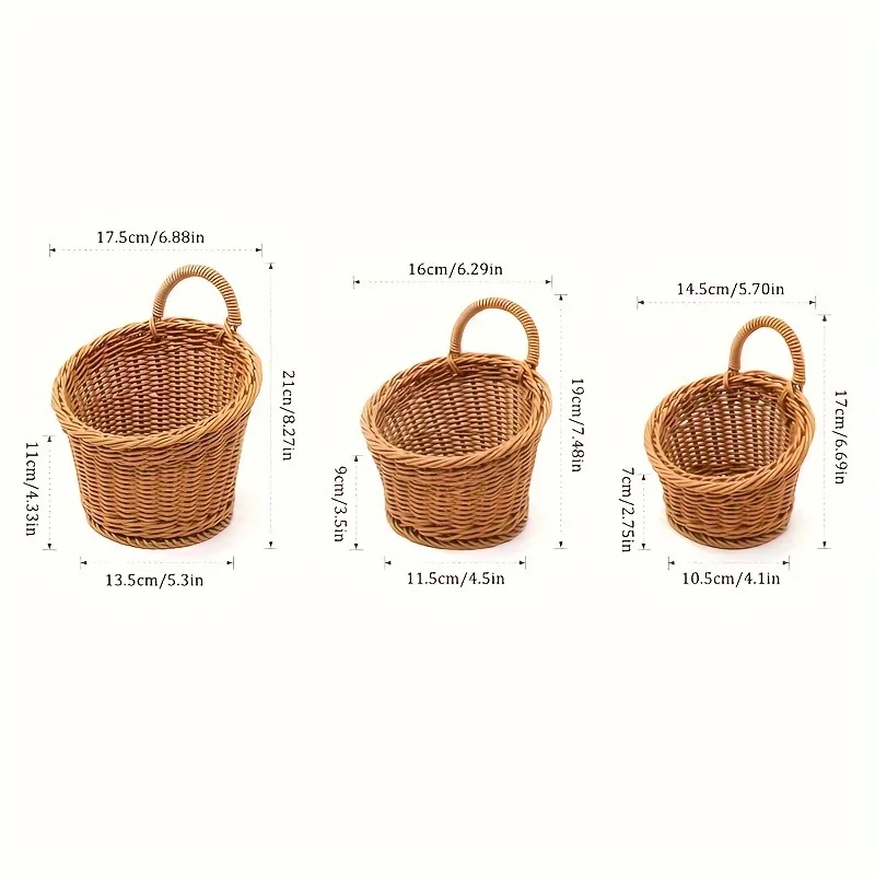 3 pieces of bamboo-like wall-mounted storage baskets, plastic woven hanging baskets, multi-functional sundries containers 4