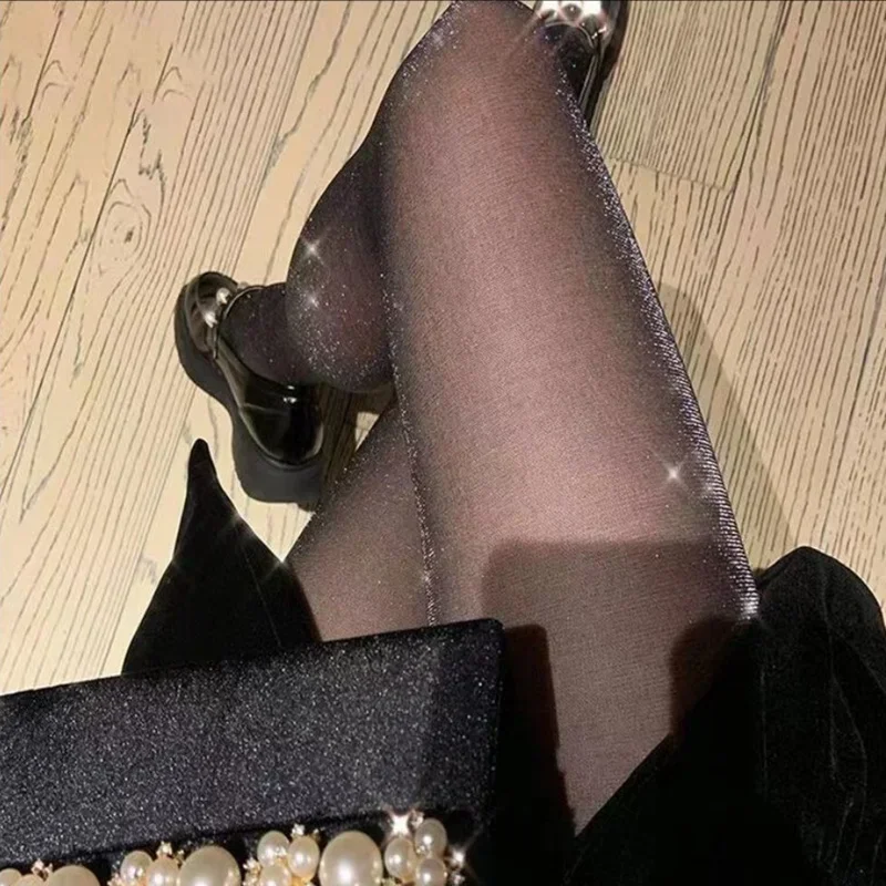 Shiny Sexy Black Stockings Pantyhose Transparent Tights Charming Women Underwear Glitter Bright Hosiery Ladies Panty Stockings