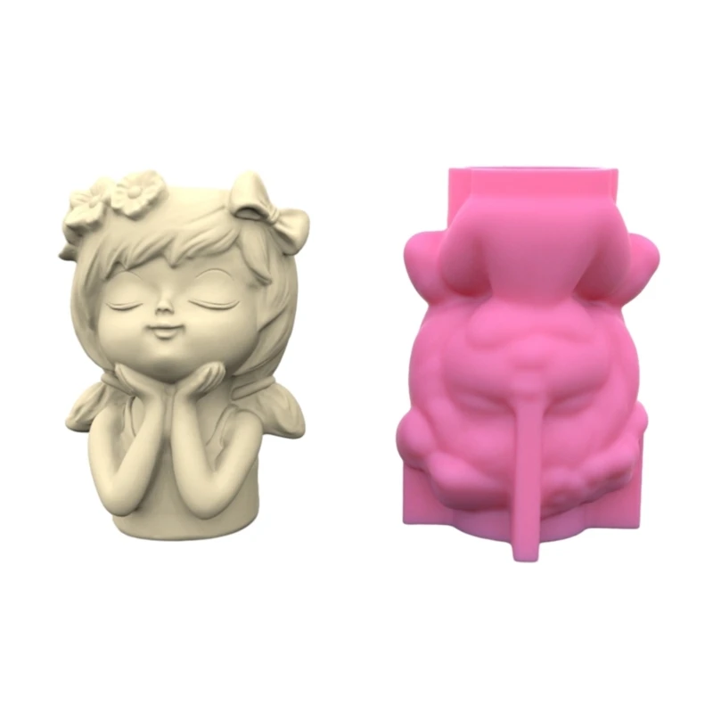 Bowknot Flower Girl Silicone Mold Succulent Flowerpot Cement Plaster Molds