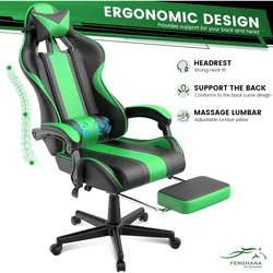 E-Sports Chair,Green Gaming Chair,Racing Office Computer Game Chair,Ergonomic Gaming Chair,Racing Style with Headrest/Lumbar