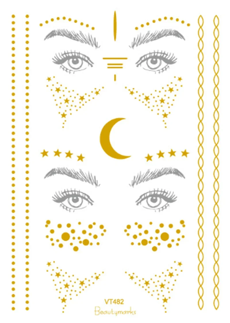 New Gold Face Temporary Tattoo Waterproof Blocked Freckles Makeup Stickers Eye Decal