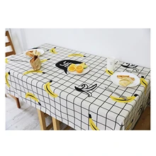 

Cotton Linen Tablecloths, Waterproof Table Covers Banana And Lattice White Yellow Dining Table Coffee Table Deco