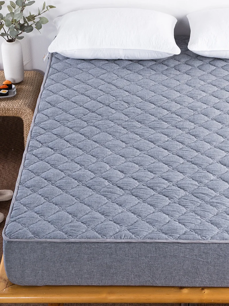 Liangpin Washed Cotton Fitted Sheet One-Piece Pure Cotton Thick Quilted Bedspread Mattress Cover Non-Slip Fixed Mattress