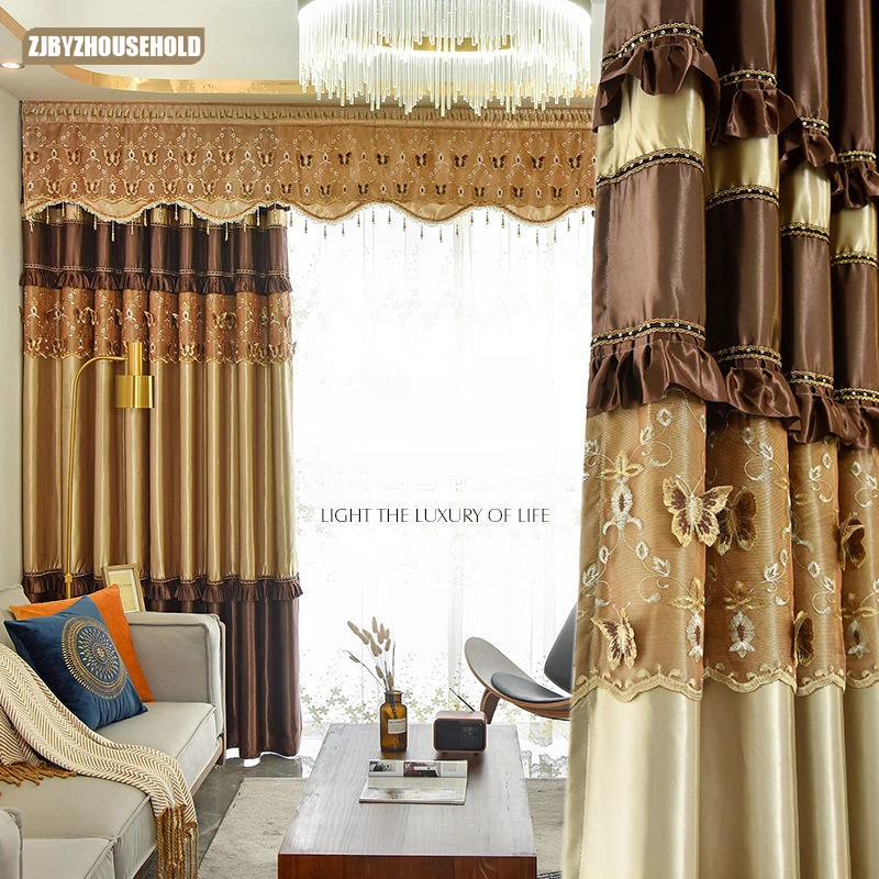 

Embossed Lace Customized Finished Curtains for Living Dining Room Bedroom Balcony Sunshade Curtain Cloth European Style