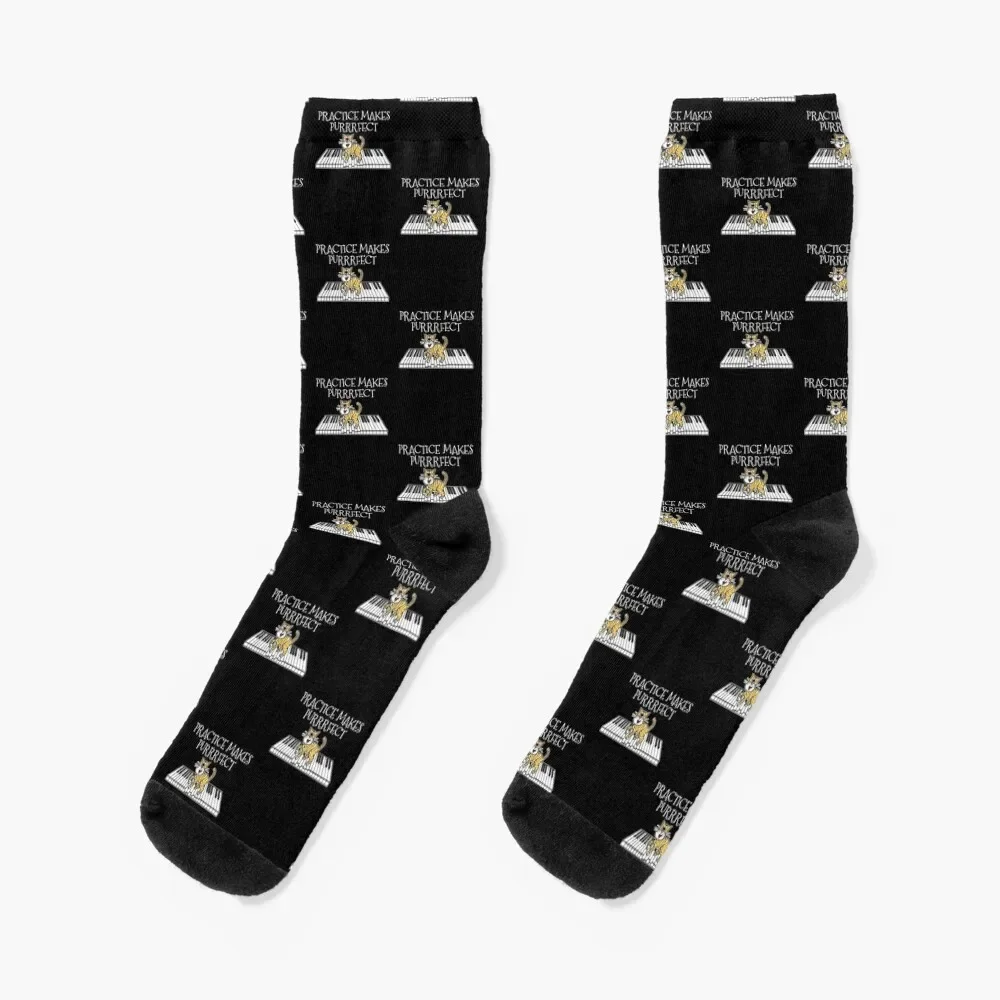 

Cat Piano Kitten Practice Makes Purrrfect Socks japanese fashion Men's snow Boy Child Socks Women's