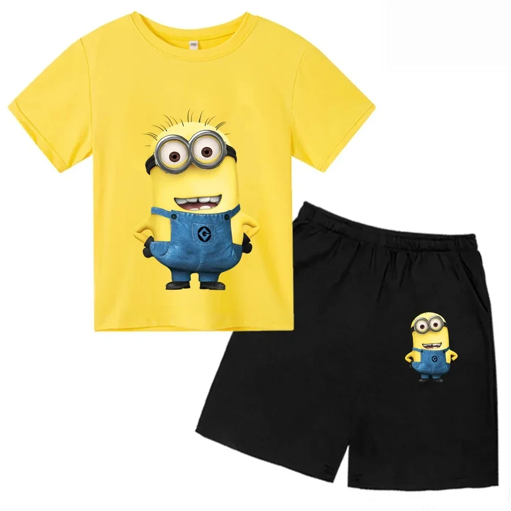 thumbnail image 1 of Conjunto de camiseta y pantalones cortos de dibujos animados de Minions Despicable Me para niños y adolescentes de verano de 2024, ropa para niños y niñas, camiseta de manga corta, traje de moda, 1 of 4