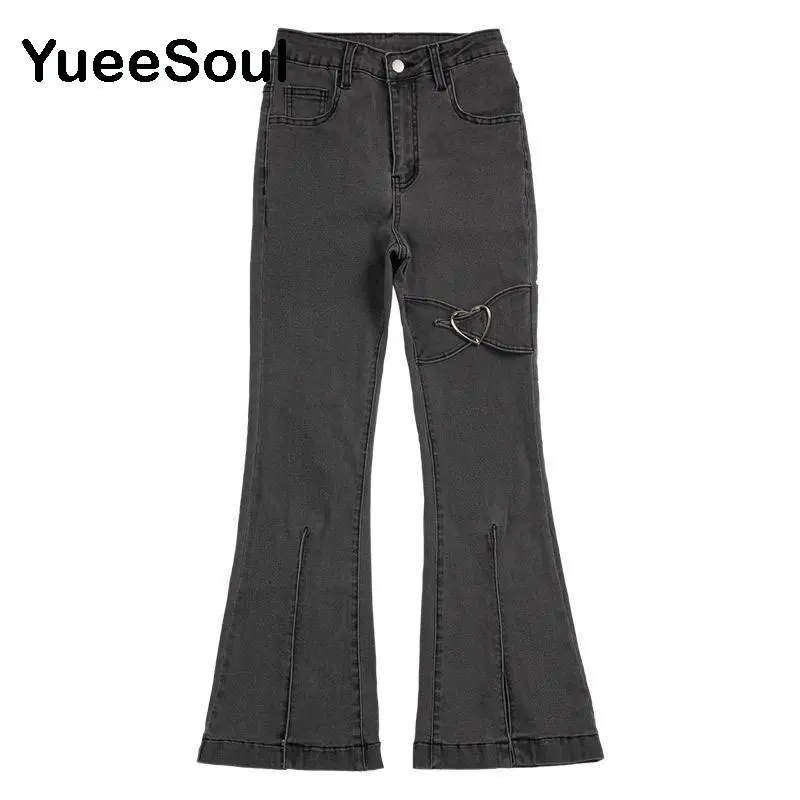 Love Metal Gray Women Jenas High Waist Flares Pants 2022 New Fashion Y2K Vintage Cute Sweet Casual 2000s E girl Female Clothes images - 6
