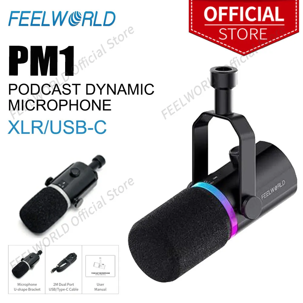 FEELWORLD PM 1 XLR USBダイナミックマイク、デスクトップスタンド付き、ポッドキャスト用PC PC : FEELWORLD PM1 XLR USB Dynamic Microphone with Boom Arm