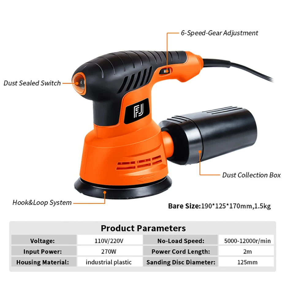 Electric Random Orbital Sander 110V 220V 270W Sand Grinder Multi-function Woodwo