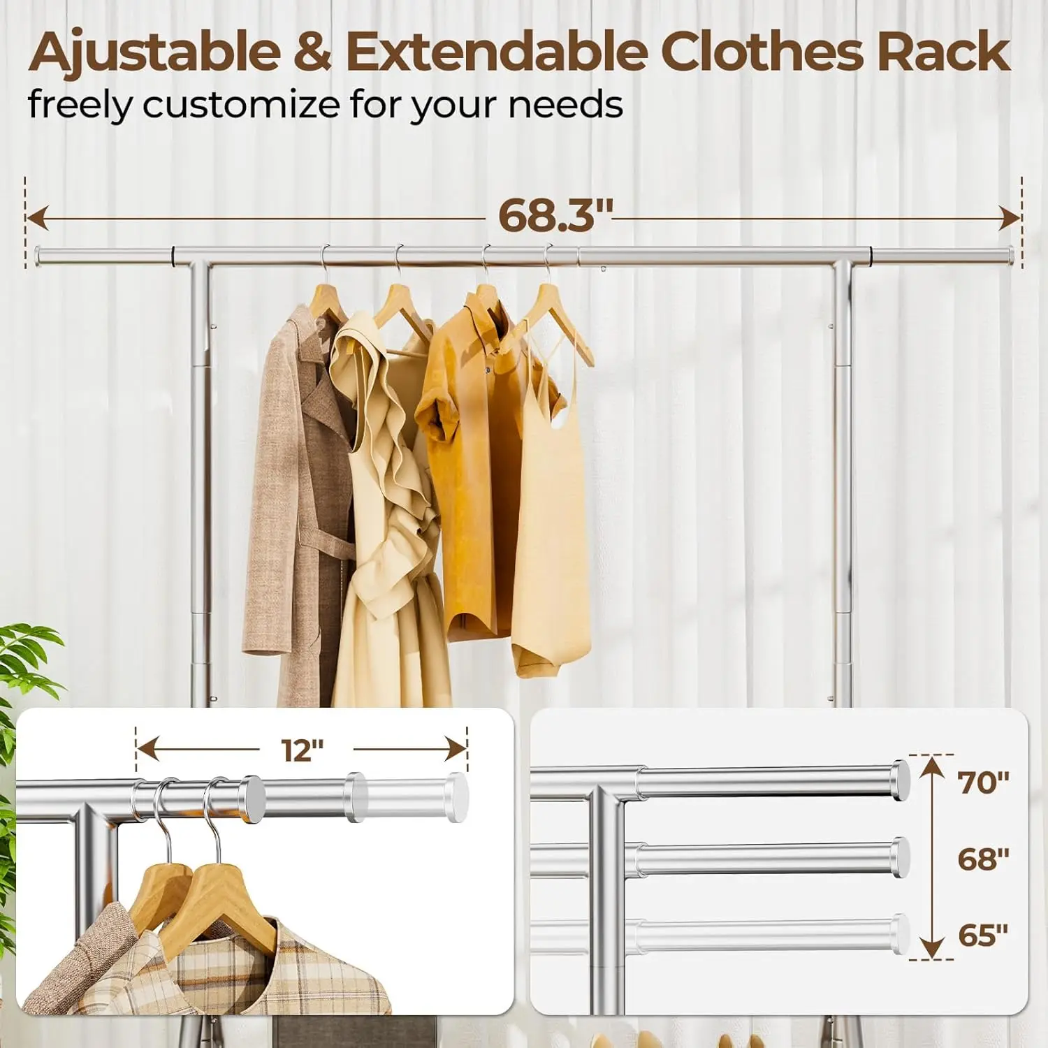 Heavy Duty Clothes Rack Load 450 LBS, Metal Garment Rack, Standing Rolling Clothing Rack for Hanging Clothes with Sturdy