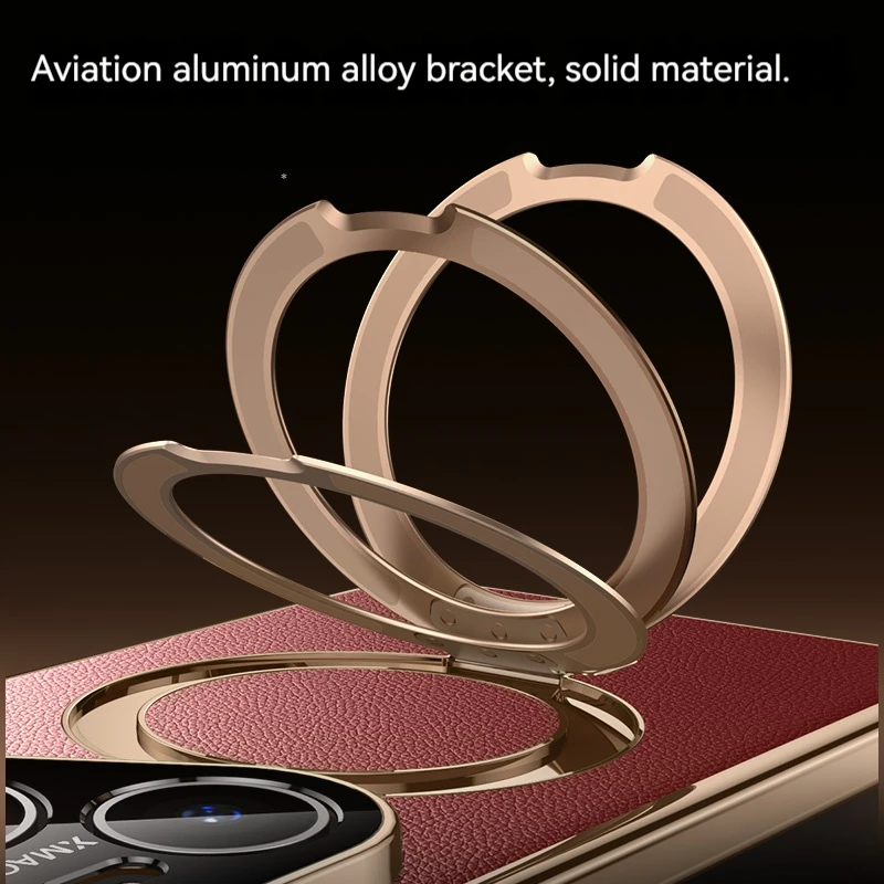 Luxurious Solid Color Leather Phone Case with Magnetic Alloy Bracket and Anti-Drop Protection