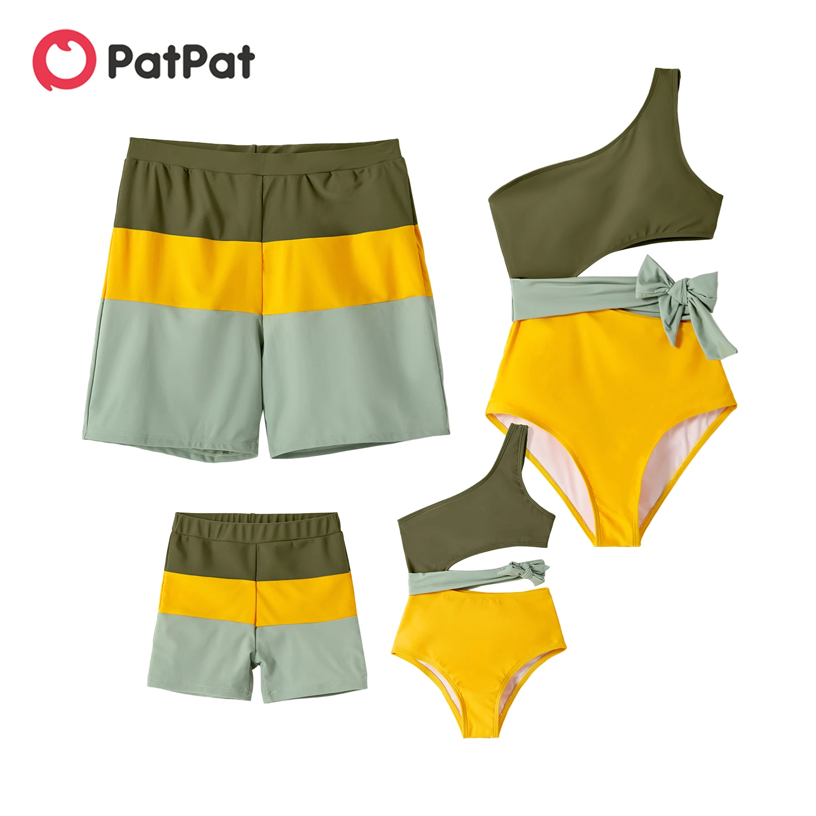 Patpat Family Matching Colorblock Costume Intero E Costume Da Bagno Monospalla