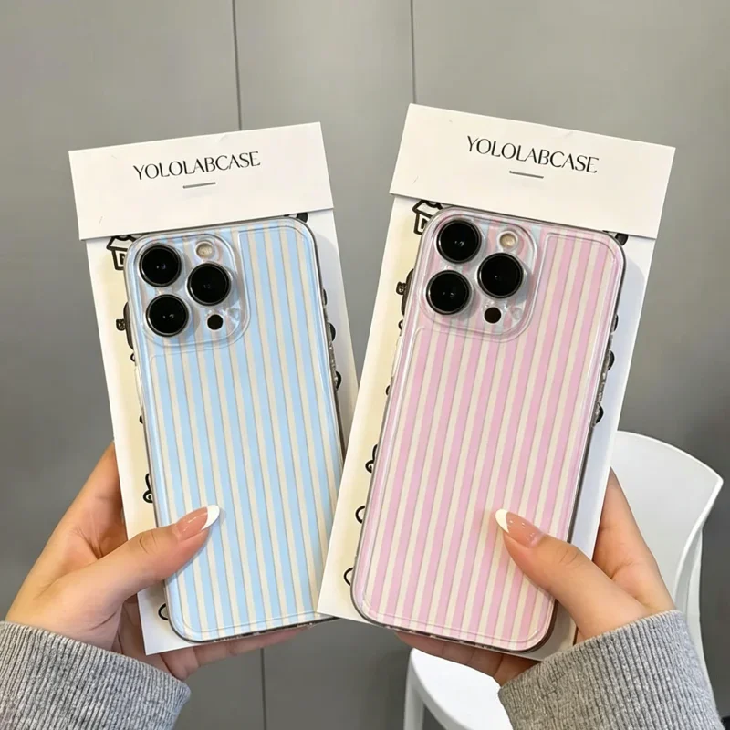 Vibrant Blue and Pink Striped TPU Phone Case - Clear Protective Cover
