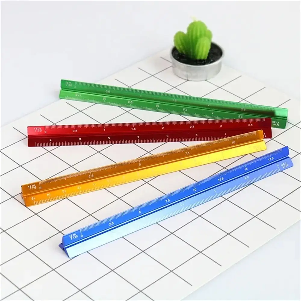 

Multi-function Triangular Scale Ruler Technical Aluminum Alloy Metal Ruler Colorful 15cm 30cm Measuring Ruler Stationery