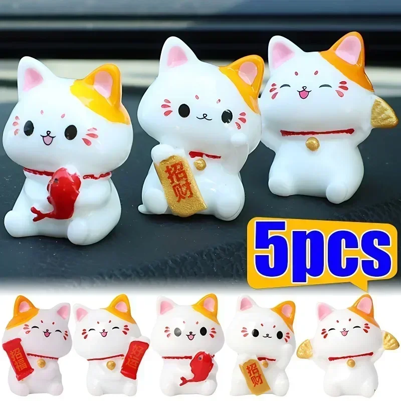 5/7PCS Cute Mini Fortune Cat Figurines Lovely Lucky Simple Realistic Cat Miniatures DIY Micro Landscape Creative Ornament 2025