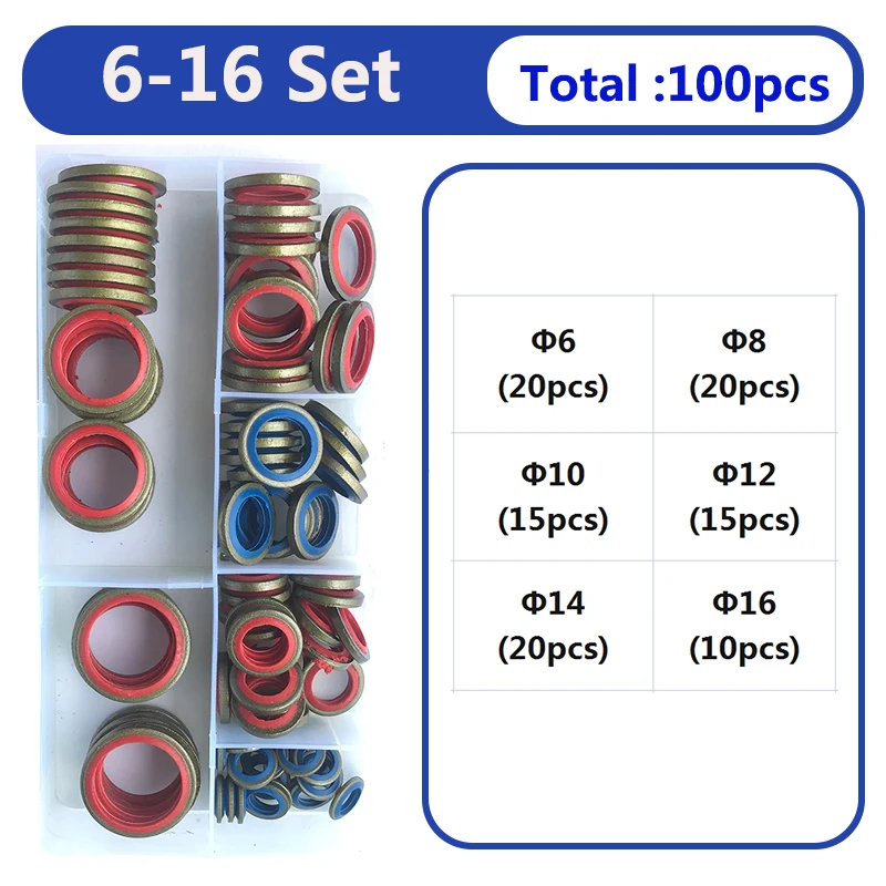 NBR Metal Seal Ring M6 M8 M10-M30 High Press Hydralic Rubber Oil Pipe Seal Gasket O-Ring Gasket Assortment Kit