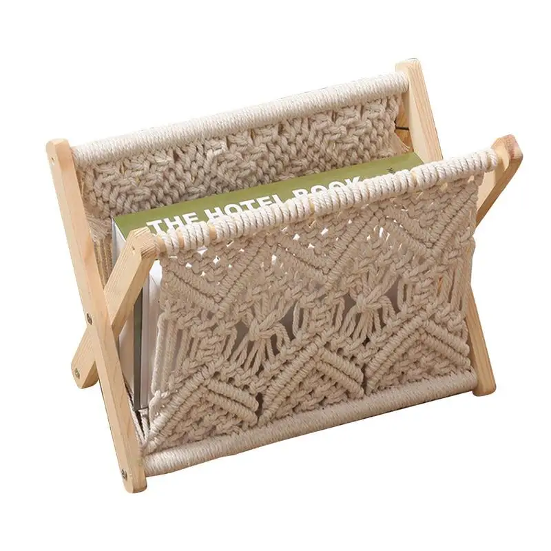 

Country Style Cotton Rope Woven Storage Rack Macrame Rack Small Boho Books Newspapers Holder Organizer