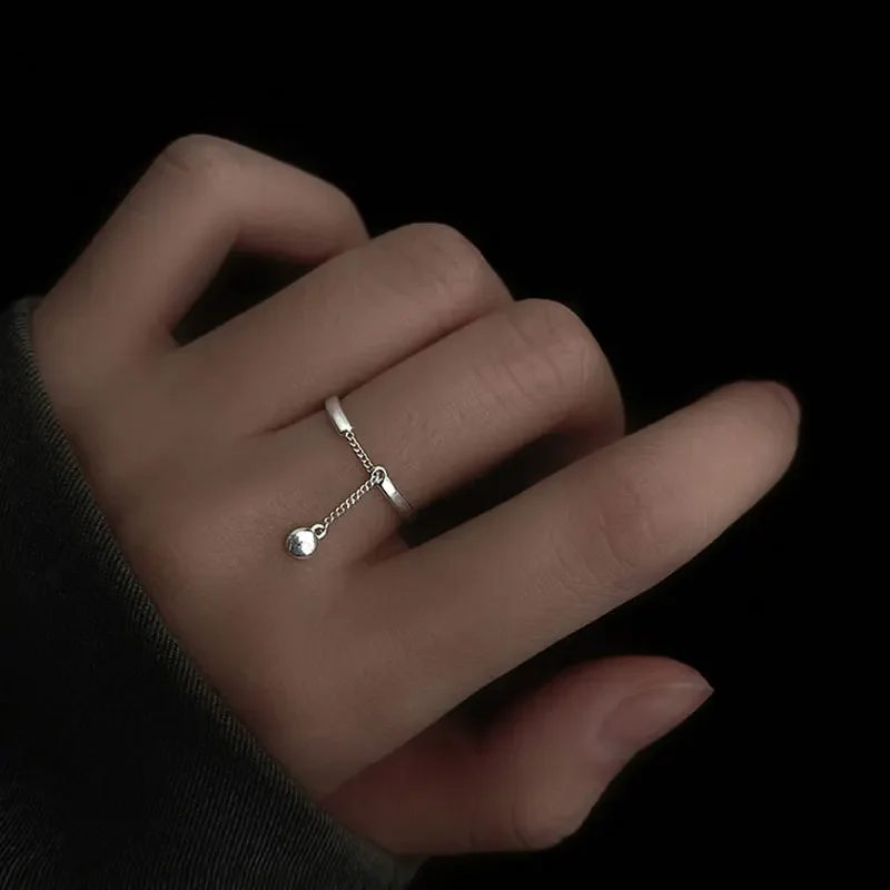 925 Sterling Silver Beads Chain Open Finger Ring For Women Girls Sterling Silver Jewelry Gift silver rings,silver ring