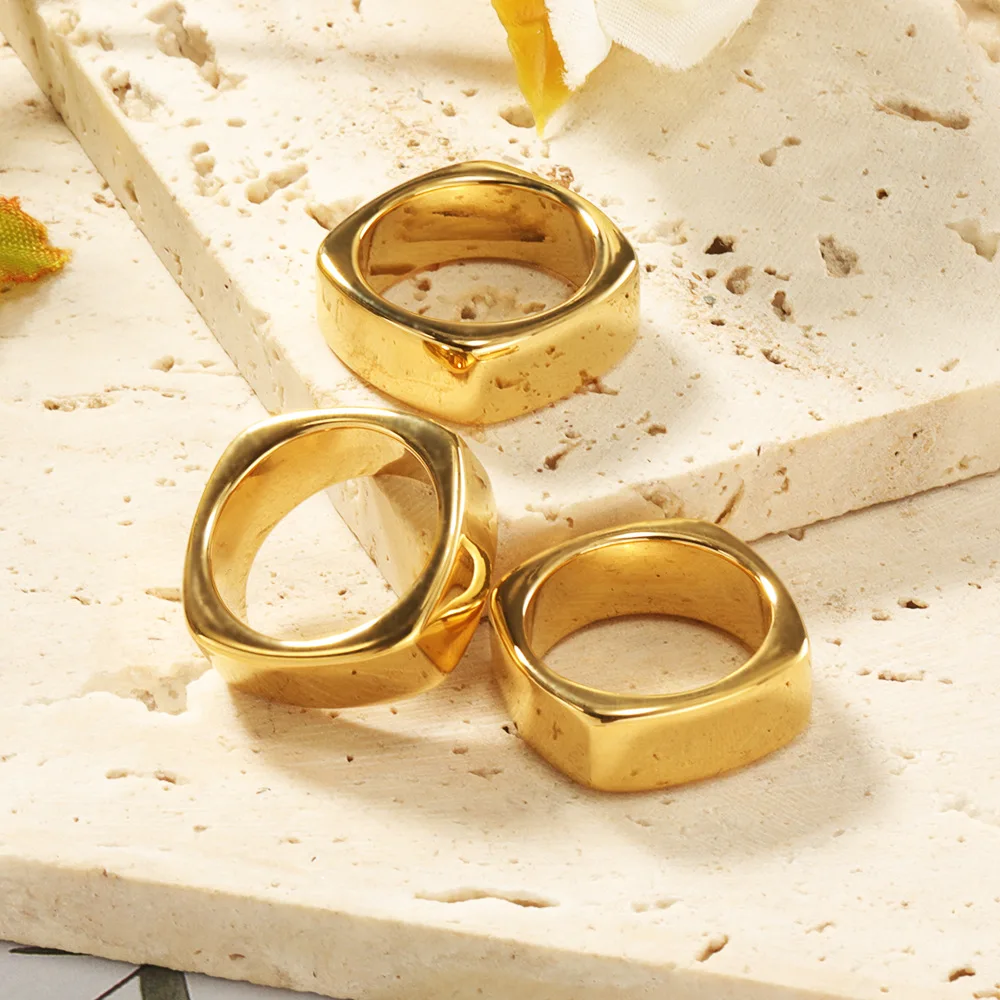 

Punk Style Geometric Square Shape Signet Rings for Women Girls 2023 Trendy Stainless Steel Bulk Jewelry Christmas Gift