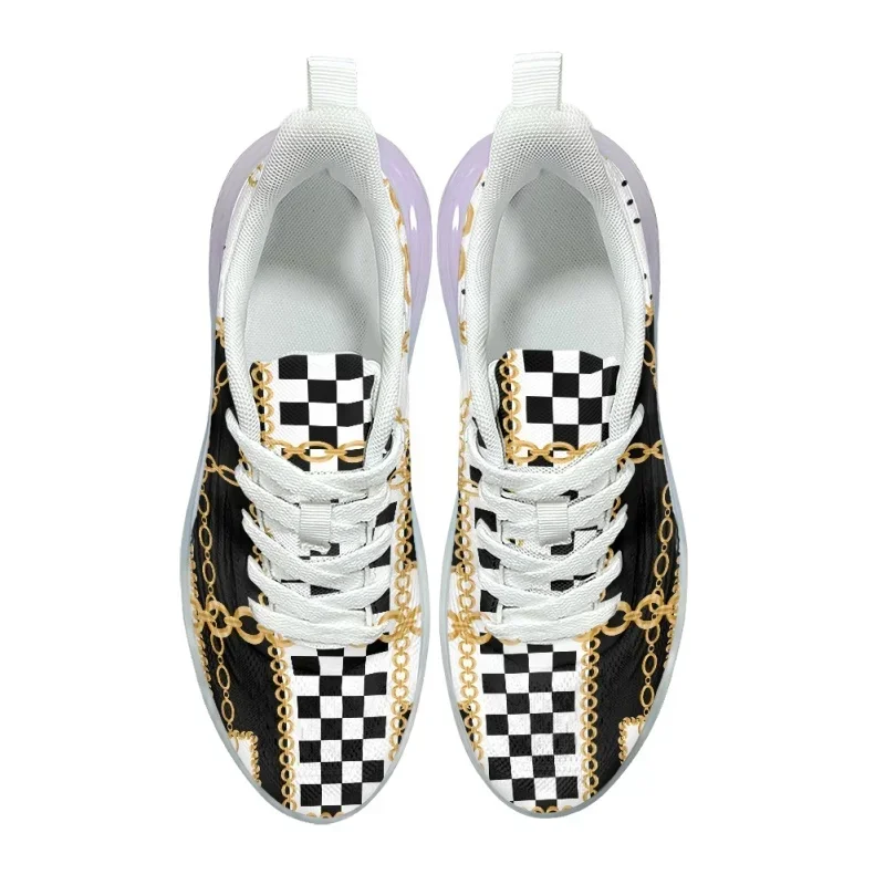 Golden Chain Pattern  Women AF Cushion Shoes Outdoor Running Lace Up Ladies  Sneaker Feminino Casual Flats
