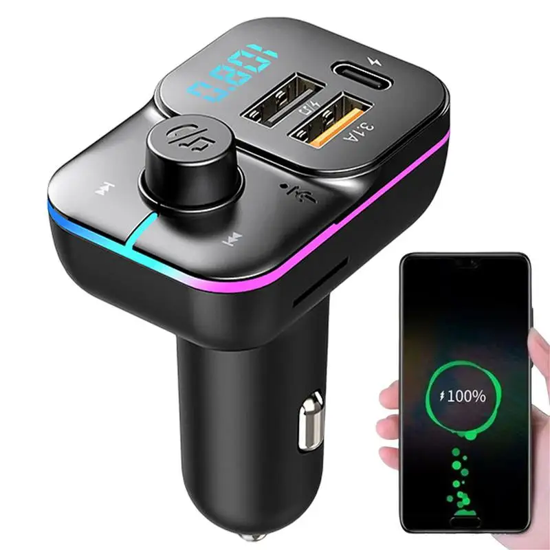 

Handsfree Car Blue Tooth 5.0 FM Transmitter Dual USB QC3.1 Car Charger RGB Light Handsfree Mp3 Music Player Support TF Card