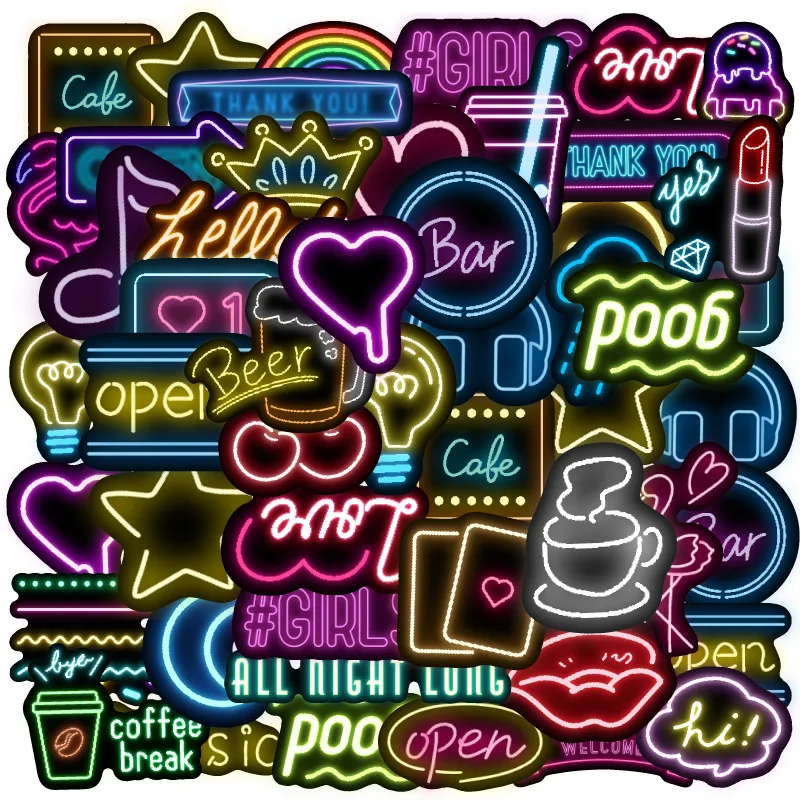 10/30/50pcs Neonlichter Aufkleber für Koffer Skateboard Laptop Gepäck Telefon Auto Styling DIY Aufkleber Pegatinas