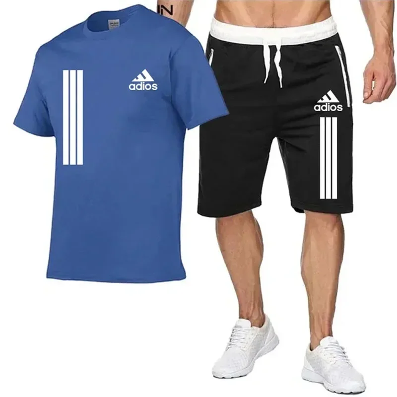 2024 Summer men's casual sports Jogging gym training set Fashion short-sleeved T-shirt + Shorts Breathable two-piece set