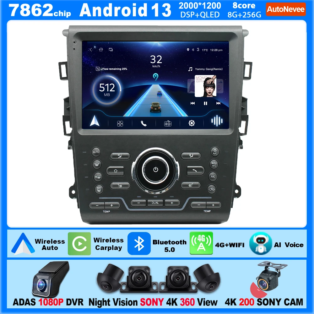 Carplay Android Radio For FORD MONDEO FUSION 2013-2018 Car Multimedia Player Navigation 5G Wifi USB 9 Inch Touch Screen Display