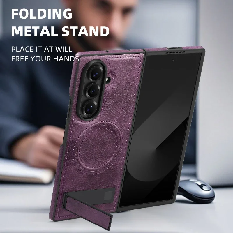 Premium Magnetic Leather Case with MagSafe Holder and Stand - Shockproof Luxury Cover