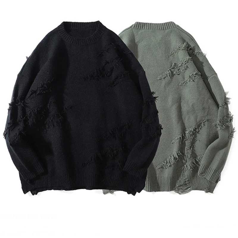 

2023 Autumnand y2k Streetwear Men New Retro Hole Fringed Sweater Loose Versatile Sweater For Men And Women Long Sleeve Sweater