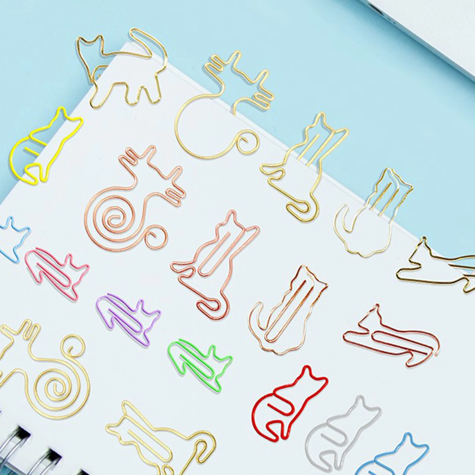 20 pçs gato bonito em forma de metal clipe de papel bookmark planejador clipes de memorando para livro artigos de papelaria escola material de escritório artigos de papelaria