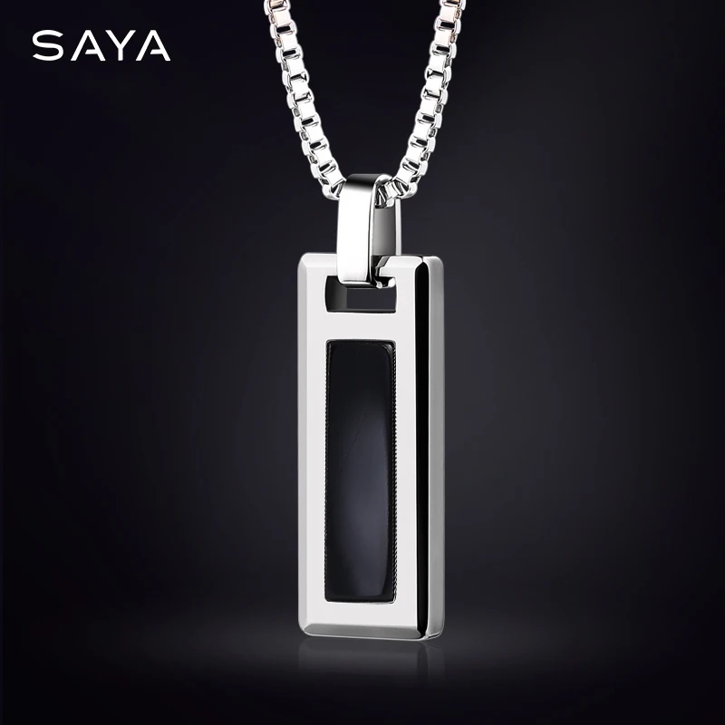 Necklace for Men Natural Turquoise Pendant High end Trendy Brand Tungsten Black Agate Fashion Versatile，Engraving 5