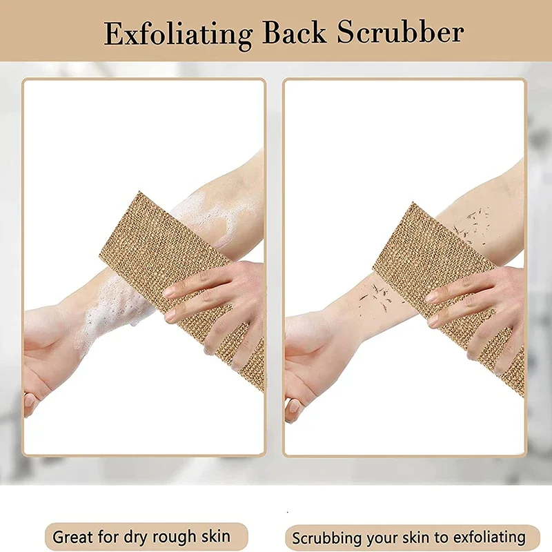 Natural Sisal Back Bath Towel Jute Exfoliating Gloves Back Wash Strap Shower Scrubber Body Cleaning Kit for Body Face Back Baths 5