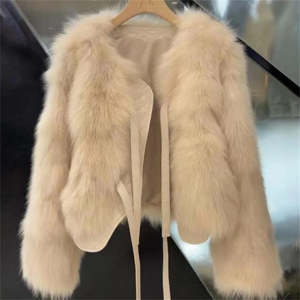 

Women Winter Fur Coat Haining Imitation Fox Women'S Warm Thick Autumn Faux Jacket Short Fake Real Natural Coats Round Neck