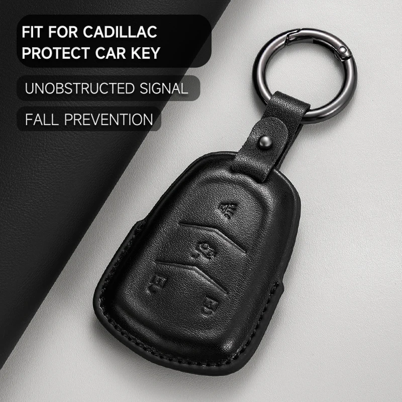 Leather Car Key Cover Case Protection Shell Keychain For Cadillac XT4 XT5 XT6 CT4 CT5 CT6 ATS XTS CTS DTS STS ESV ELR