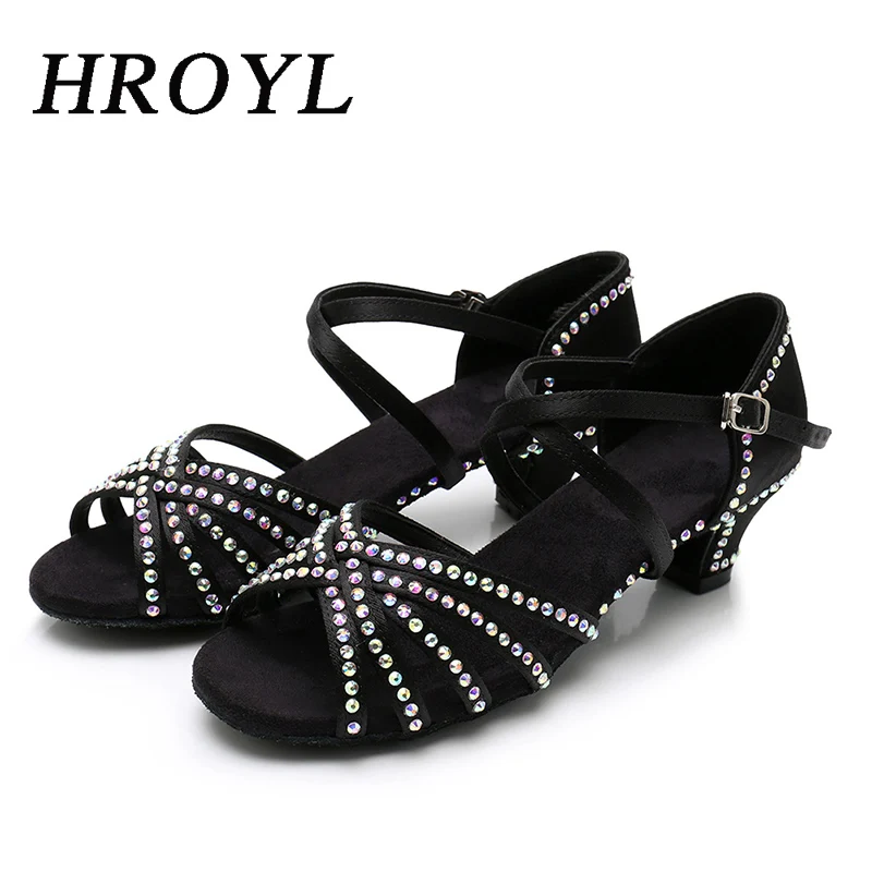 Latin Dance Shoes for Girls Women Ladies With Rhinestone Ballroom Modern Tango Dancing Performance Shoes 3.5/4CM Heels dance shoes