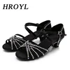 HROYL Latin Dance Shoes for Girls Women Ladies With Rhinestone Ballroom Modern Tango Dancing Performance Shoes 3.5/4CM Heels 1