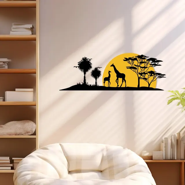 Giraffe Sunset and Tree Metal Wall Art 1
