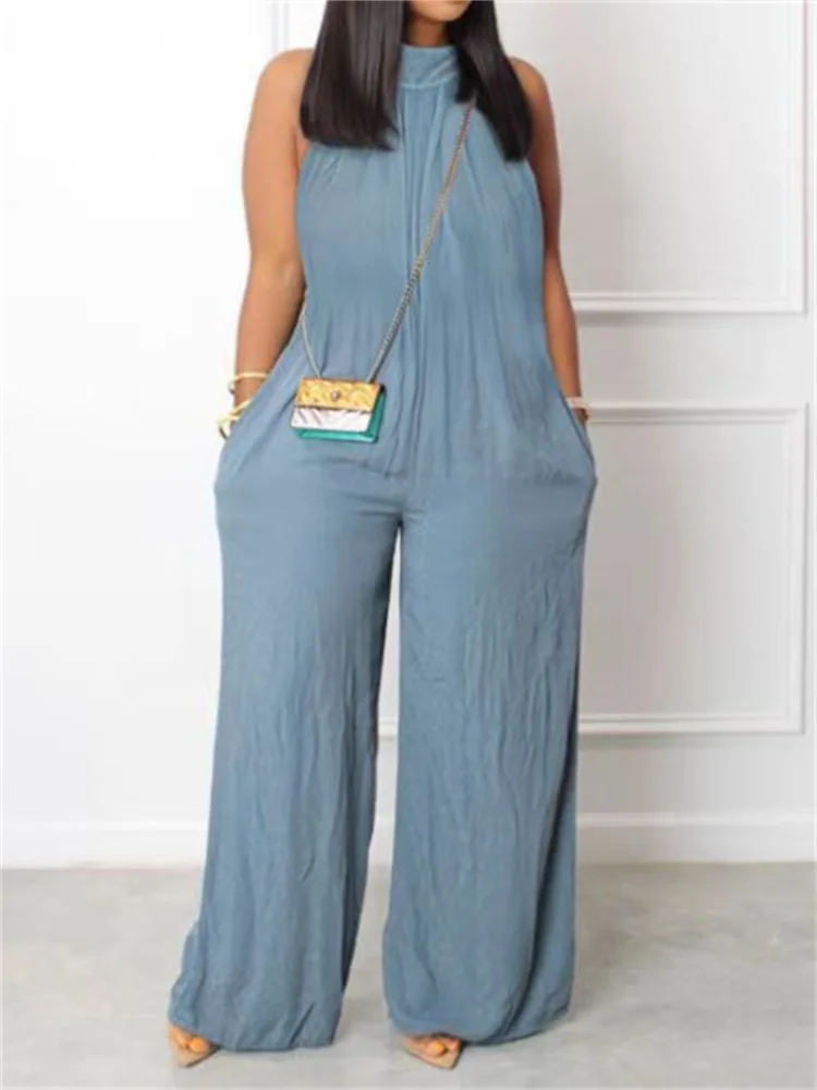 Wmstar Plus Size Jumpsuit Women Clothes Sleeveless Wide Leg Romper Printed One Piece Outfits New Summer Wholesale Dropshipping