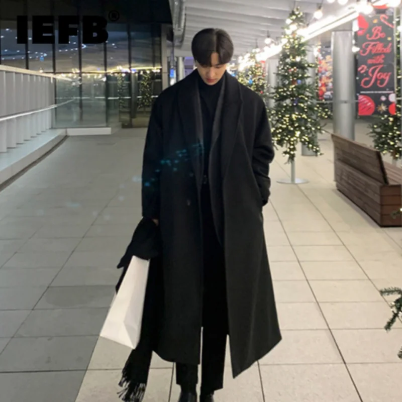 

Woolen Coat Korean Version Versatile Casual Mid length Windbreaker Men's Spring Autumn Over Knee British Loose Coat Trend