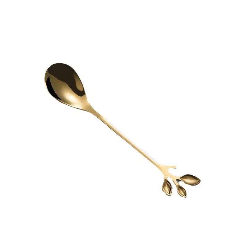 Leaves Coffee Spoons Creative Stainless Steel Dessert Ice Cream Scoop Coffee Tea Stirring Spoon Gold Silver Tableware