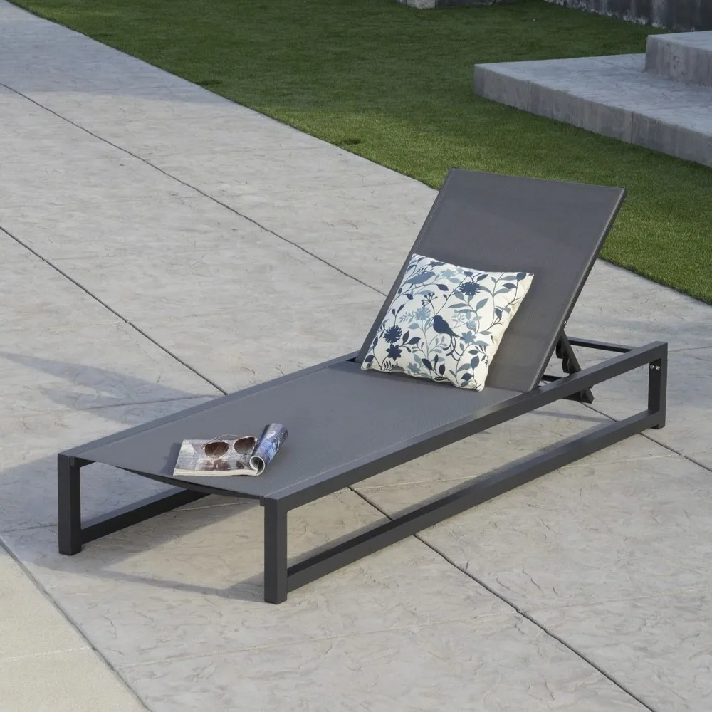 

Sun Loungers Outdoor Aluminum Framed Chaise Lounge with Mesh Body, Black Finish / Grey Mesh