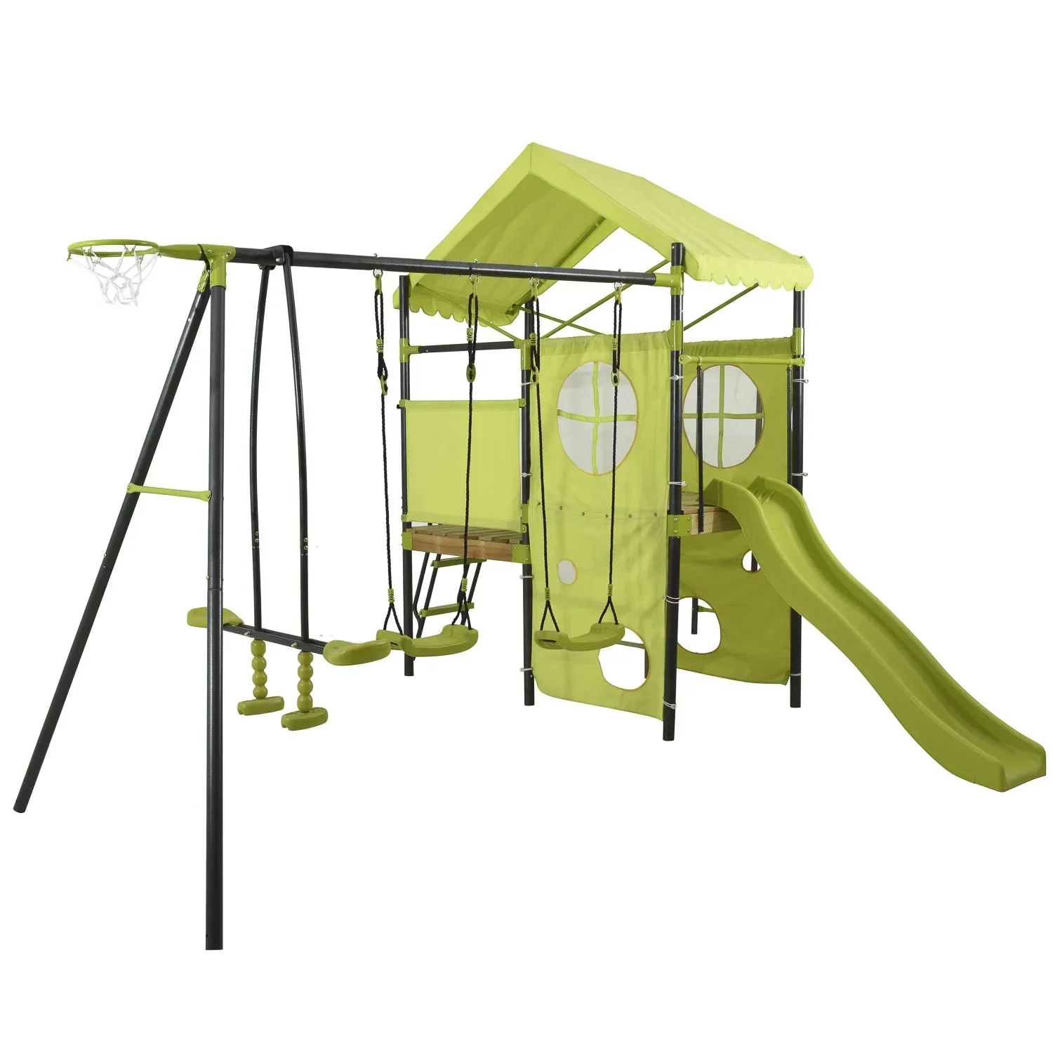 outdoor Children Metal Playground Climbing frame kids Swing set With  Plastic Slide and wooden - AliExpress, image size:1500x1500