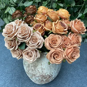 Roses artificielles européennes en diamant à 9 têtes, pour maison, mariage, hôtel, route, bouquet de fleurs artificielles 1