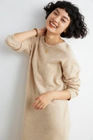 Knitted Cashmere Dress with Loose Pullover, Long Split Wool Dress, New Round Neck, Autumn and Winter 2