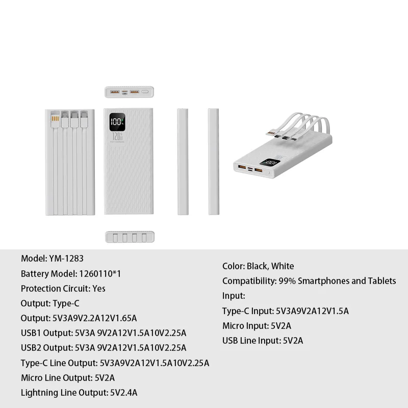 200000mAh 120W Power Bank Super Fast Charging Digital Display Large Capacity Portable Travel Charging for Xiaomi Huawei Phones 5