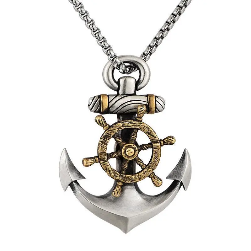 Mens Stainless Steel Vintage Necklace Navy Pirate Anchor Pendant