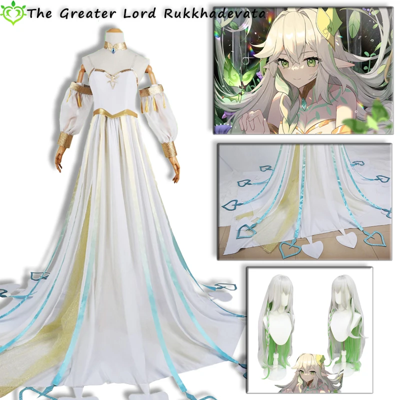 

Genshin Impact Lesser Lord Kusanali Cosplay Costume The Greater Lord Rukkhadevata Wig Christmas Party White Long Dress