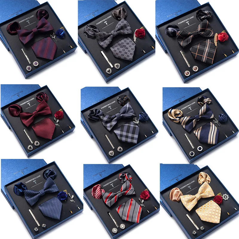 

Men's Tie Set Luxury Gift Box Silk Tie Necktie Set 8pcs Inside Packing Festive Present Cravat Pocket Squares Para Homens